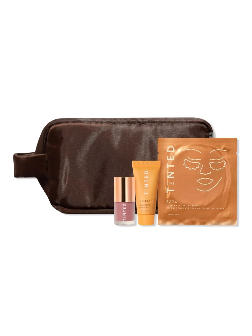 Live Tinted Travel Gift Set – 3-Piece Skincare & Makeup in Brown Pouch- New